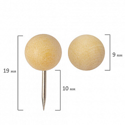 Силовые кнопки-гвоздики BRAUBERG WOOD, деревянные (шарики), 50 штук, 10 мм, 272761