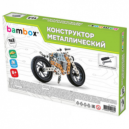 Конструктор металлический "Мотоцикл", с подвижными деталями, 162 элемента, BAMBOX (БАМБОКС), 666364