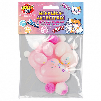Игрушка-антистресс "ЦВЕТНАЯ КОШАЧЬЯ ЛАПКА С ПОМПОНАМИ", 7х6 см, ассорти 4 вида, дисплей, JOLLY JOT (ДЖОЛЛИ ДЖОТ), 665770