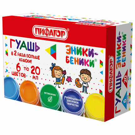 Гуашь ПИФАГОР "ЭНИКИ-БЕНИКИ NEW" 6 цветов по 20 мл, 192525
