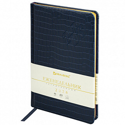 Еженедельник датированный 2026 А5 145х215 мм, BRAUBERG "Comodo", под кожу, темно-синий, 117167