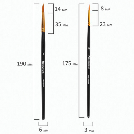 Кисти синтетика BRAUBERG, НАБОР 10 шт., черные (Круглые; Овальные; Плоские; Лайнеры), 201028