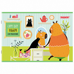 Альбом для рисования А4, 24 листа, скоба, обложка офсет, ПИФАГОР, 203х288 мм, "КАПИБАРА" (2 вида), 107104