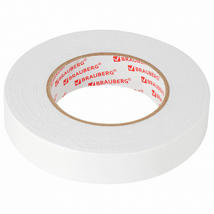 Клейкая двухсторонняя лента 25 мм х 8 м, НА ВСПЕНЕННОЙ ОСНОВЕ, 1 мм, прочная, BRAUBERG, 600487