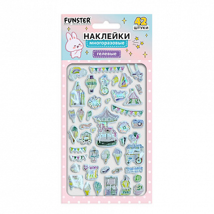 Наклейки гелевые "Блестящий микс", 15,5х9,5 см, ассорти 6 видов, FUNSTER (ФАНСТЕР), 666086