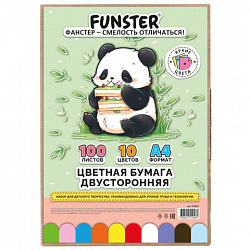 Цветная бумага А4 ТОНИРОВАННАЯ В МАССЕ, 100 листов, 10 цветов, короб, 80 г/м2, FUNSTER (ФАНСТЕР), 210х297 мм, 117617