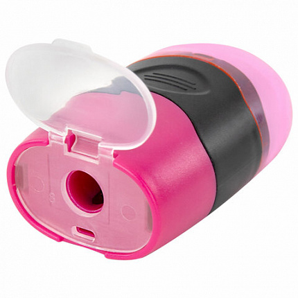 Точилка с контейнером и ластиком ЮНЛАНДИЯ "ДВА В ОДНОМ", яркие цвета ассорти, 272510