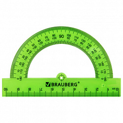Транспортир пластиковый 10 см, 180 градусов, BRAUBERG, прозрачный, неоновый, ассорти, 210847