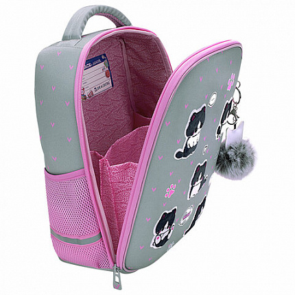 Ранец BRAUBERG LIGHT, 1 отделение, с брелком, "Cat patches", плюшевые нашивки, 36х26х13 см, 272030