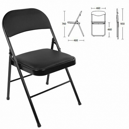 Стул складной BRABIX "Golf Plus CF-003 КОМФОРТ", черный каркас, кожзам черный, В КОРОБЕ, 533026