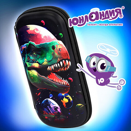 Пенал ЮНЛАНДИЯ, 1 отделение, 1 откидная планка, карман, EVA покрытие soft-touch, 22х10х5 см, "Galaxy Dino", 273188