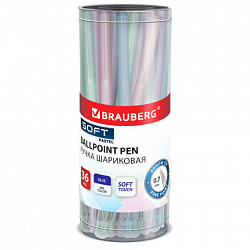 Ручка шариковая BRAUBERG "SOFT PASTEL", СИНЯЯ, корпус ассорти, узел 0,7 мм, линия 0,35 мм, 144397