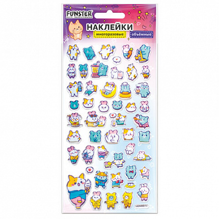 Наклейки объемные зефирные и гелевые 17,5х9,5 см, ассорти 12 видов, FUNSTER (ФАНСТЕР), 666677