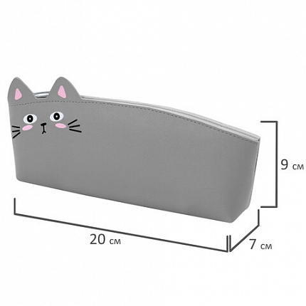Пенал ЮНЛАНДИЯ ЮНИОР, 1 отделение, искусственная кожа, "Gray kitty", 20х9х7 см, 273819