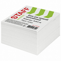 Блок для записей проклеенный, 9х9х5 см, плотность 65 г/м2, белизна 90-92%, STAFF, 129196