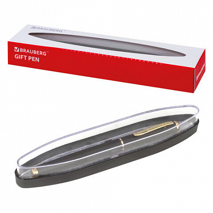 Ручка подарочная перьевая BRAUBERG "Maestro", СИНЯЯ, корпус черный с золотистыми деталями, 143471