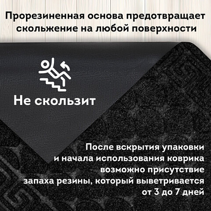 Коврик придверный 40х60 см, ЧЕРНЫЙ, грязезащитный, 430 г/м2, фактурный рисунок ЧЕШУЙКИ, ЛЮБАША, 701057