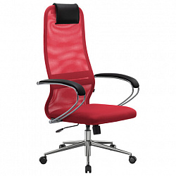 Кресло офисное МЕТТА "SU-B-8" хром, ткань-сетка, сиденье мягкое, красное