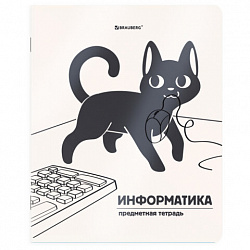 Тетрадь предметная КОТ-НЕПОСЕДА 48 л., пластиковая обложка, ИНФОРМАТИКА, клетка, подсказ, BRAUBERG, 405533