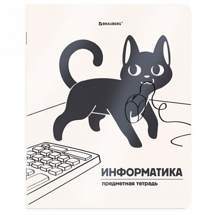 Тетрадь предметная КОТ-НЕПОСЕДА 48л, пластиковая обложка, ИНФОРМАТИКА, клетка, подсказ, BRAUBERG, 405533
