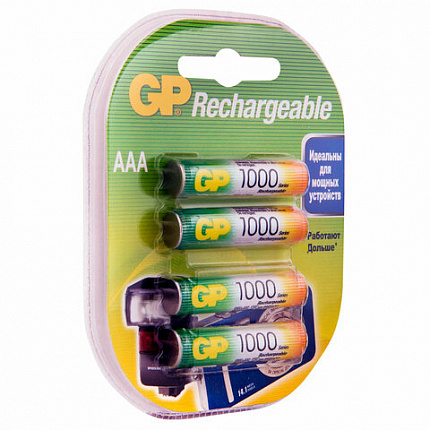 Батарейки аккумуляторные Ni-Mh мизинчиковые КОМПЛЕКТ 4 шт. AAA (HR03) 950 mAh, GP, 100AAAHC-2DECRC4