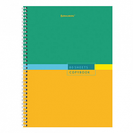 Тетрадь А4, 80 л., BRAUBERG, гребень, клетка, обложка твердая, "Color", 404055