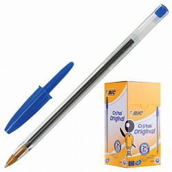 Ручка шариковая BIC "Cristal", СИНЯЯ, корпус прозрачный, узел 1 мм, линия письма 0,32 мм, 847898/528921