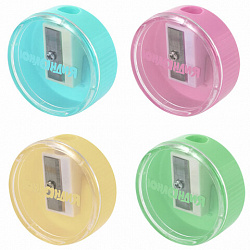 Точилка с контейнером ЮНЛАНДИЯ "ШАРИК ПАСТЕЛЬ", пастельные цвета ассорти, 272509