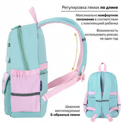 Рюкзак BRAUBERG PASTEL с термонашивками в комплекте, "Funny clouds", мятный, 40х29х14 см, 271421