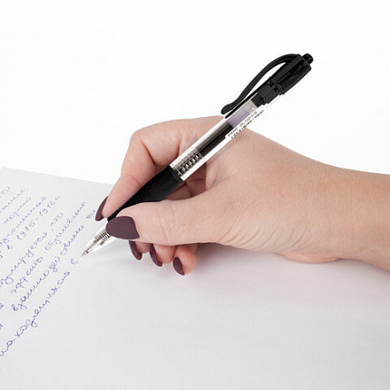 Ручка гелевая автоматическая с грипом PILOT G-2, ЧЕРНАЯ, корпус прозрачный, узел 0,5 мм, линия письма 0,3 мм, BL-G2-5