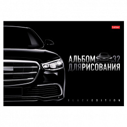 Альбом для рисования А4 32 л., скоба, глянцевая ламинация, HATBER, 205х290 мм, "Black Edition", 085124, 32А4лВ