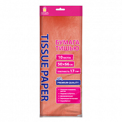 Цветная бумага ТИШЬЮ 17 г/м2, 50х66 см, 10 листов, коралловый цвет, ЗОЛОТАЯ СКАЗКА, 116477