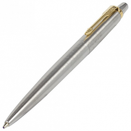 Ручка шариковая PARKER "Jotter Core Stainless Steel GT", корпус серебро, позолота, синяя, 1953182