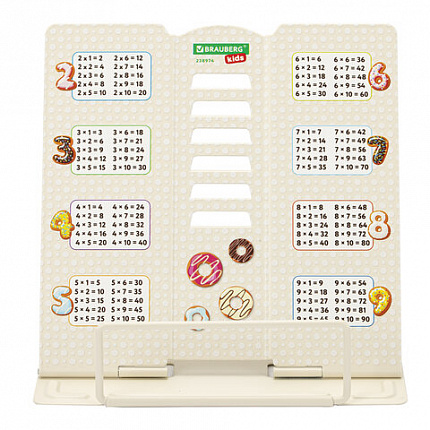 Подставка для книг и учебников BRAUBERG KIDS mini "Food" с таблицей умножения, регулируемый угол наклона, металлическая, 238974