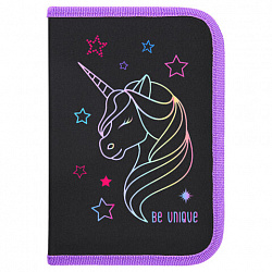 Пенал BRAUBERG с наполнением, 1 отделение, 1 откидная планка, 24 предмета, 21х14 см, "Radiant unicorn", 273532