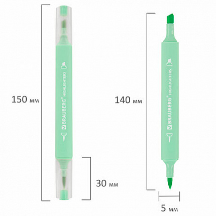 Набор текстовыделителей двусторонних (скошенный/кисть) 6 ПАСТЕЛЬНЫХ ЦВЕТОВ, АССОРТИ, BRAUBERG TIP-D, трехгранный корпус, 152533