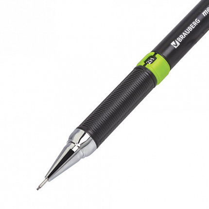 Карандаш механический 0,5 мм, BRAUBERG "Ring", ластик, корпус черный, детали ассорти, 181418