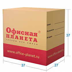 Гофрокороб с логотипом, длина 370 мм х ширина 270 мм х высота 370 мм, марка Т22, профиль В, ОФИСНАЯ ПЛАНЕТА, малый, 500372