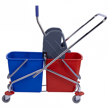 Тележка уборочная BRABIX, 2 съемных ведра 25 л, механический отжим, металлический каркас, 601499