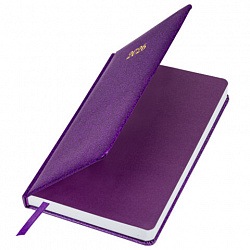 Ежедневник датированный 2026 А5 138x213 мм BRAUBERG Sparkle, под кожу, блестки, фиолетовый, 117438
