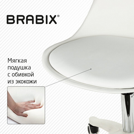 Кресло стул BRABIX "Eames MG-310 PL", пластик белый, экокожа белая, 532926