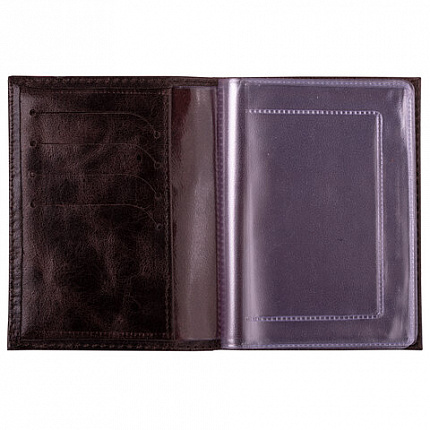 Обложка для автодокументов натуральная кожа пулап, 3D герб + тиснение, темно-коричневая, BRAUBERG, 238195