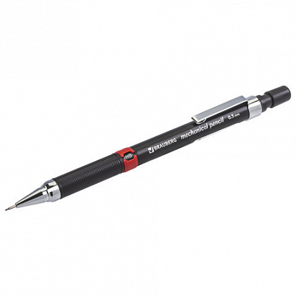 Карандаш механический 0,5 мм, BRAUBERG "Ring", ластик, корпус черный, детали ассорти, 181418