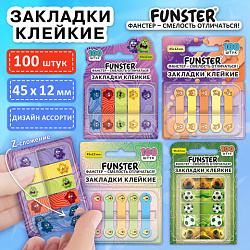 Закладки клейкие Z-сложения FUNSTER (ФАНСТЕР) "Ассорти", 45х12 мм, 100 шт., (5 цветов х 20 листов), в диспенсере, 116705