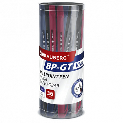 Ручка шариковая BRAUBERG "BP-GT VIVID", СИНЯЯ, корпус ассорти, пишущий узел 0,7 мм, линия письма 0,35 мм, 144502