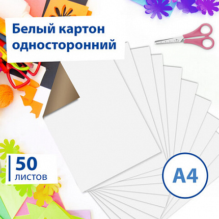 Картон белый А4 МЕЛОВАННЫЙ, 50 листов, BRAUBERG, 210х297 мм, 113563