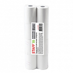 Чековая лента ТЕРМОБУМАГА 57 мм (диаметр 42-45 мм, длина 19 м, втулка 12 мм), КОМПЛЕКТ 8 шт., 44 г/м2, STAFF, 111953