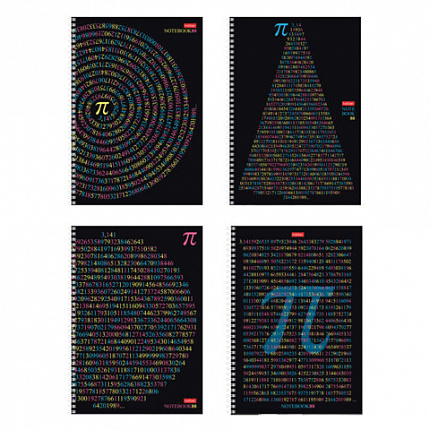 Тетрадь А4 80 л., HATBER, гребень, клетка, обложка картон, "Число Пи" (микс в спайке), 077327, 80Т4В1гр