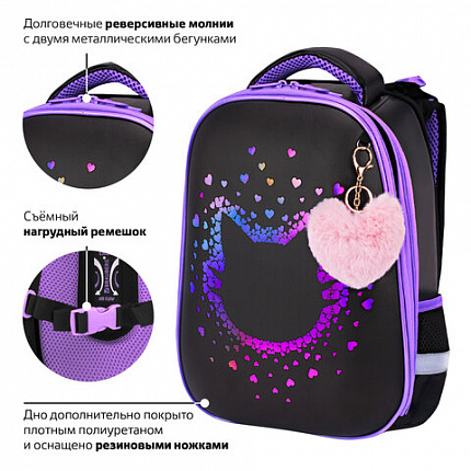 Ранец BRAUBERG SHINY, 2 отделения, с брелком, Pretty face, 38х28х14 см, 273142