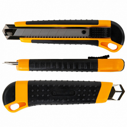 Нож универсальный мощный, 25 мм, BRAUBERG EXTRA, автофиксатор, резиновые вставки, 238731